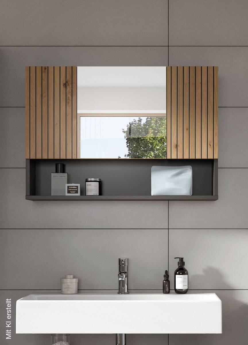 Spiegelschrank Mone Basalt Nachbildung Artisan Oak Nachbildung B/H/T: ca. 80x55x17 cm