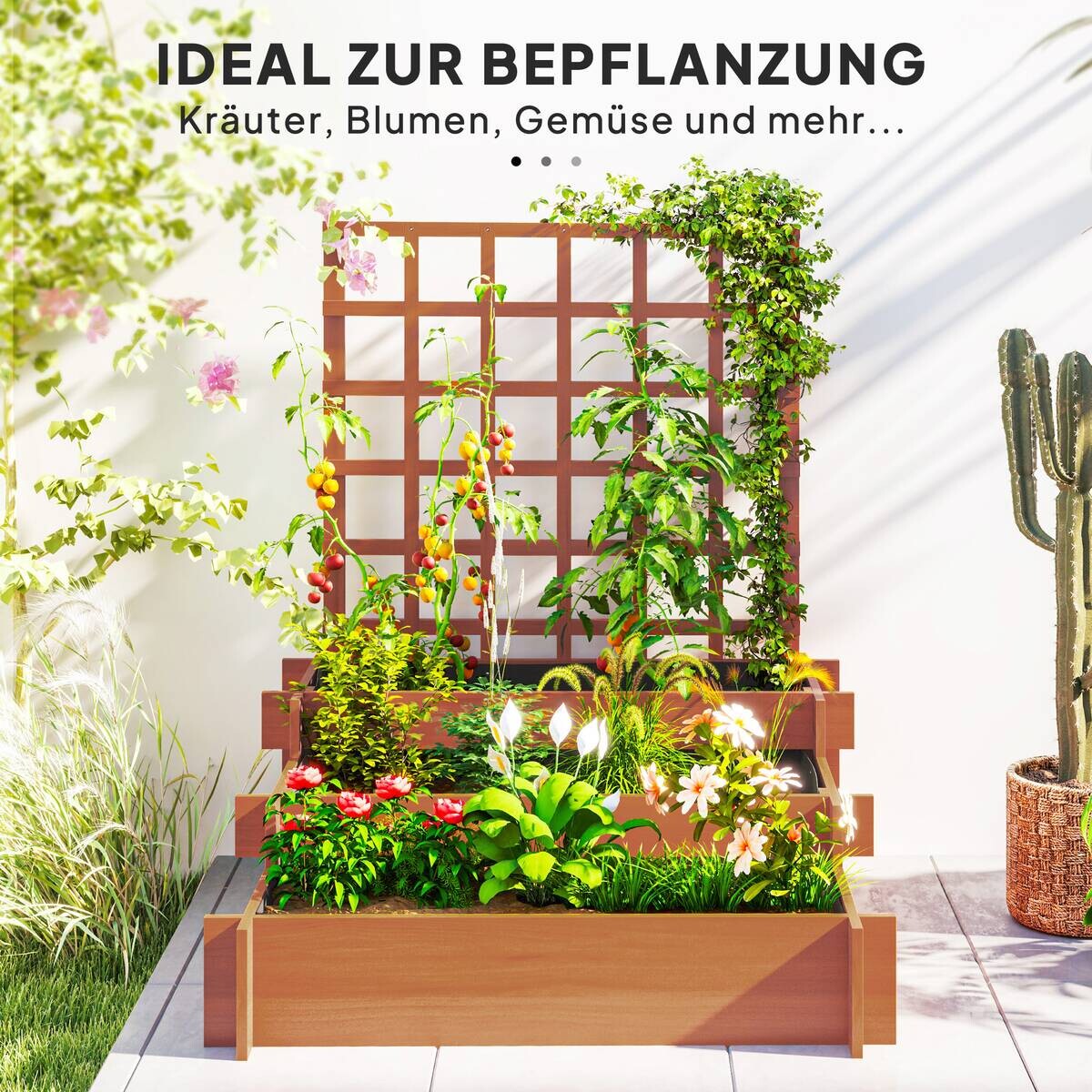 Outsunny Hochbeet mit Rankgitter braun B/H/T/L: ca. 95x110x95x95 cm