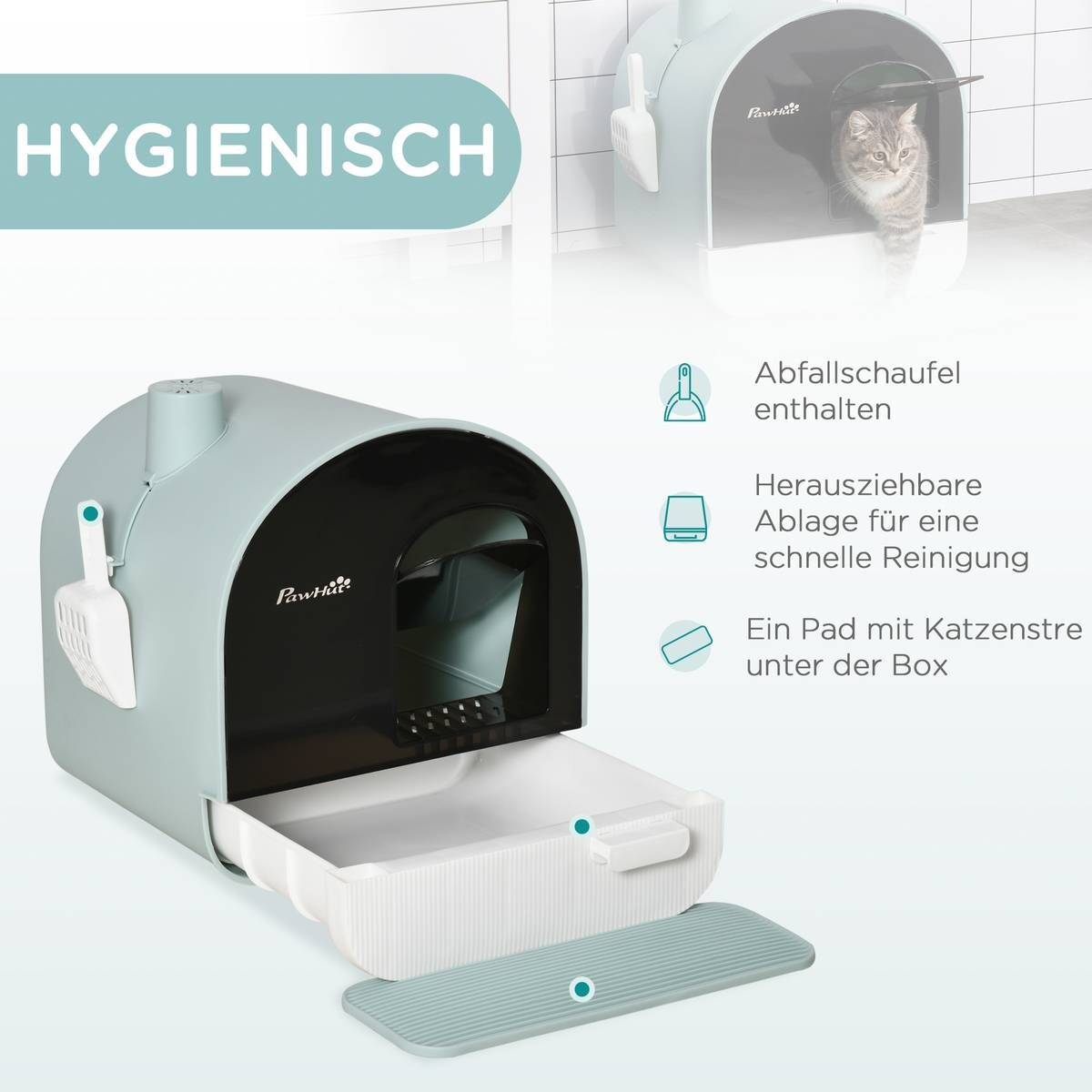 PawHut Katzentoilette grün Kunststoff B/H/L: ca. 44x47x43 cm