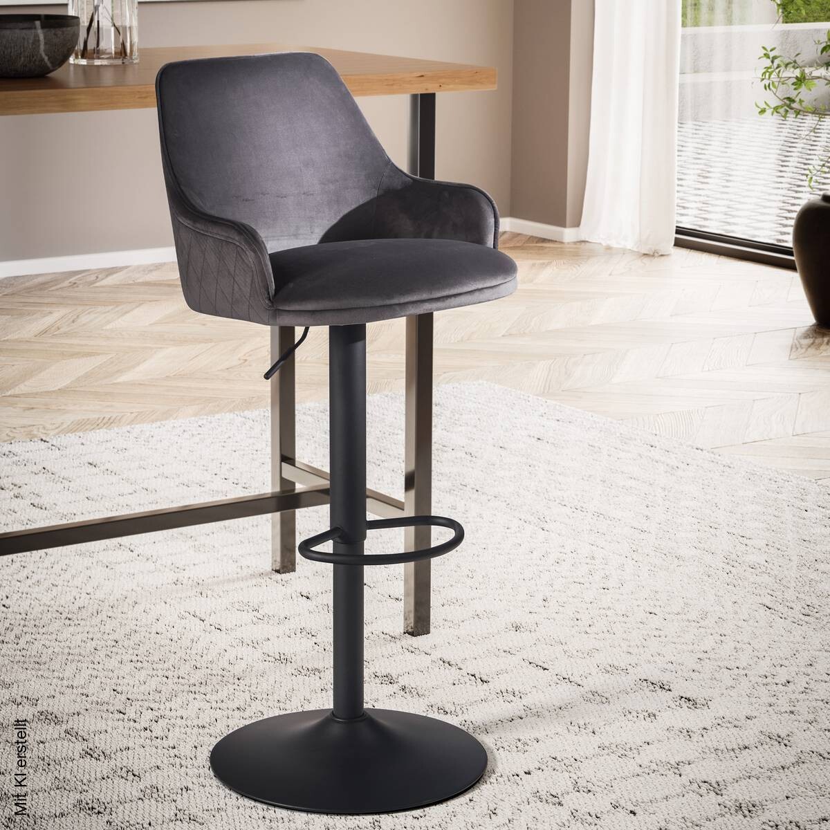 Barhocker grau Samt B/H/T: ca. 45x106x45 cm