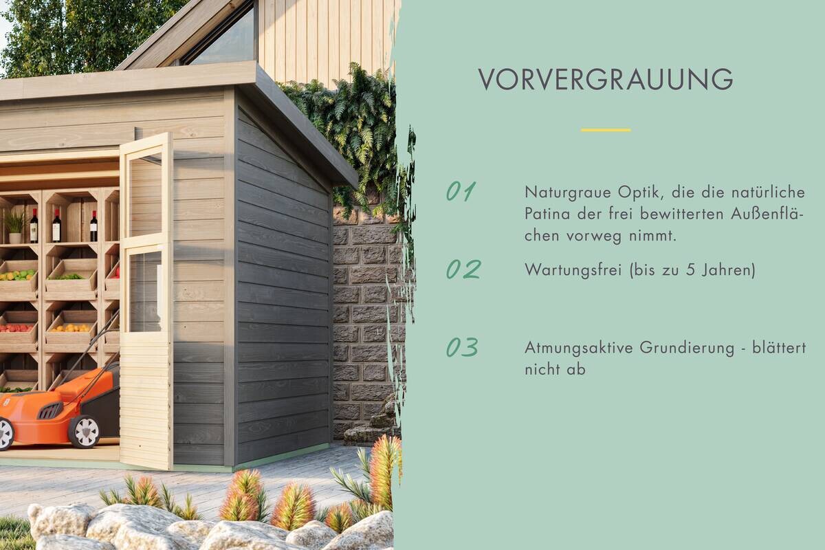 Karibu Gartenhaus Tony 0,5 grau B/H/T: ca. 212x219x154 cm