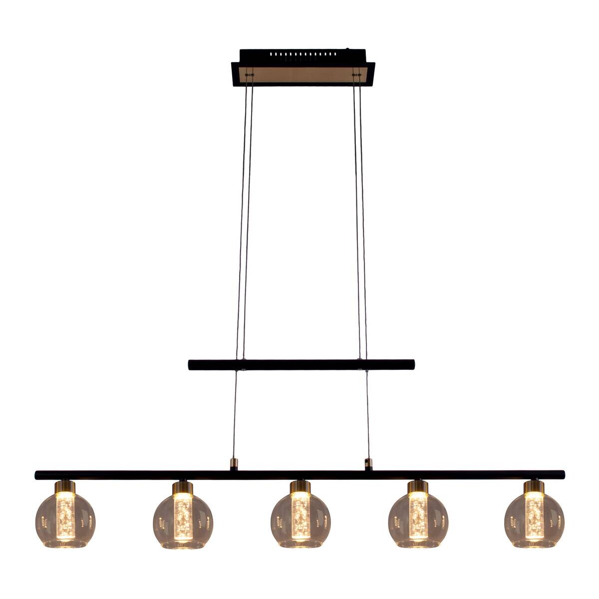 Näve Leuchten Pendelleuchte NV7093222 schwarz Glas Metall B/H/T: ca. 10x150x90 cm 5 Brennstellen
