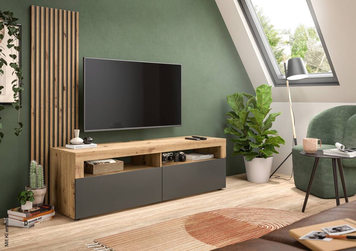 TV-Lowboard Okai anthrazit Eiche Artisan Nachbildung B/H/T: ca. 160x90x45 cm