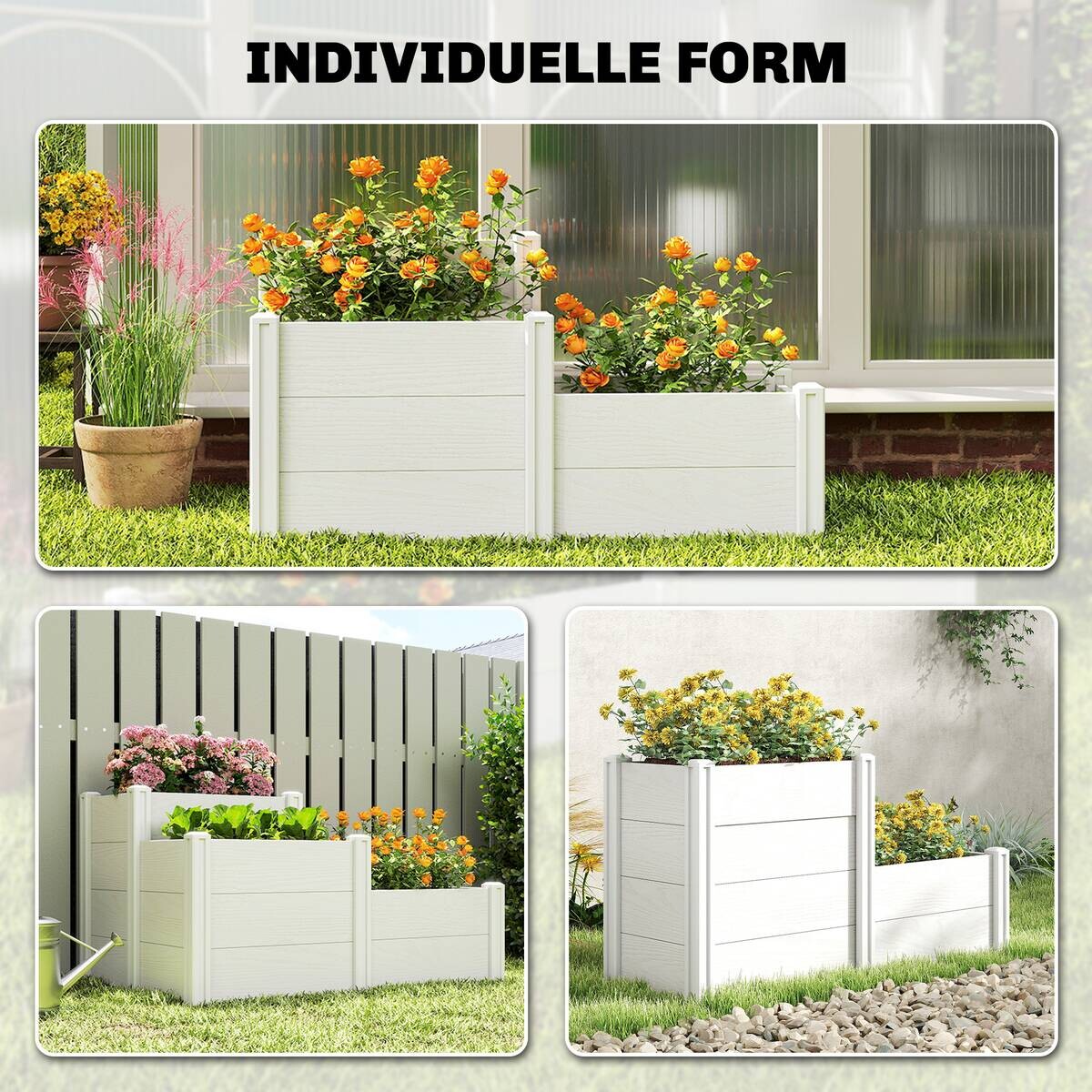 Outsunny Hochbeet weiß Kunststoff B/H/T/L: ca. 80x64x80x120 cm
