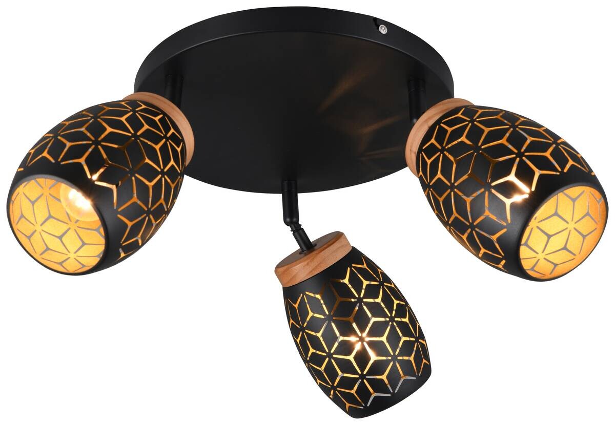 Reality Spots Bidar schwarz gold Metall D: ca. 27 cm E14 3 Brennstellen