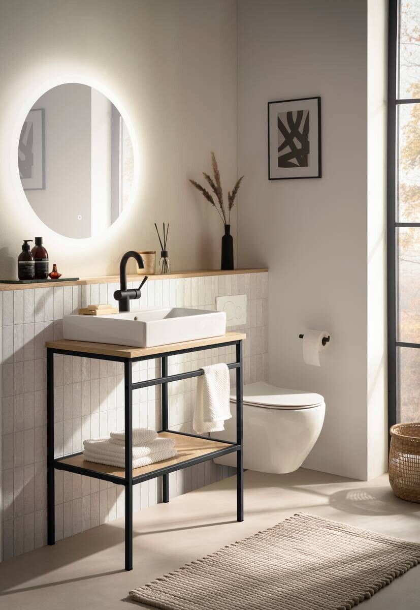 Waschbeckenunterschrank Lorna Eiche Nachbildung schwarz B/H/T: ca. 70x89,2x45 cm