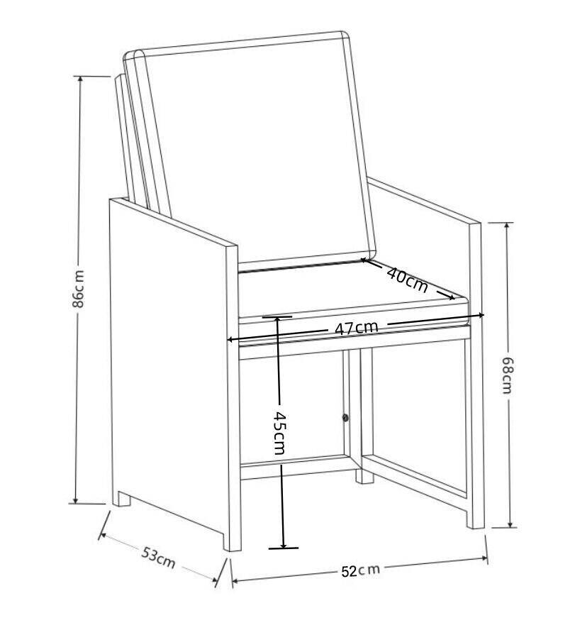 VCM Gartenstuhl 4er Set grau Rattan B/H/L: ca. 53x84x53 cm