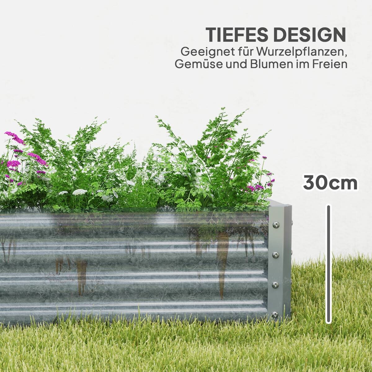 Outsunny Hochbeet silber Stahl B/H/L: ca. 90x30x180 cm