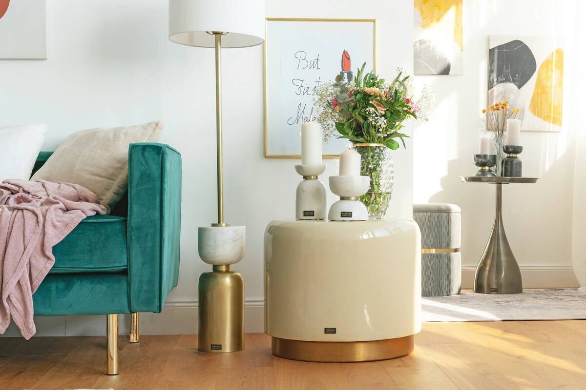 360 Living Hocker Artisse 251 elfenbein gold Metall H/D: ca. 43x51,5 cm