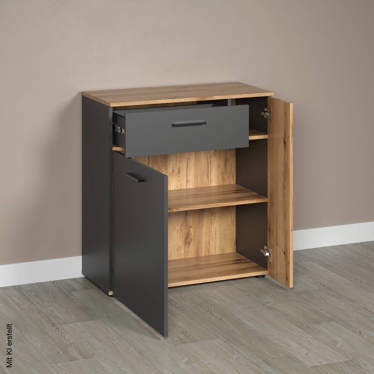Kommode Esteban anthrazit Eiche Evoke Coast Nachbildung B/H/T: ca. 80x86x38 cm