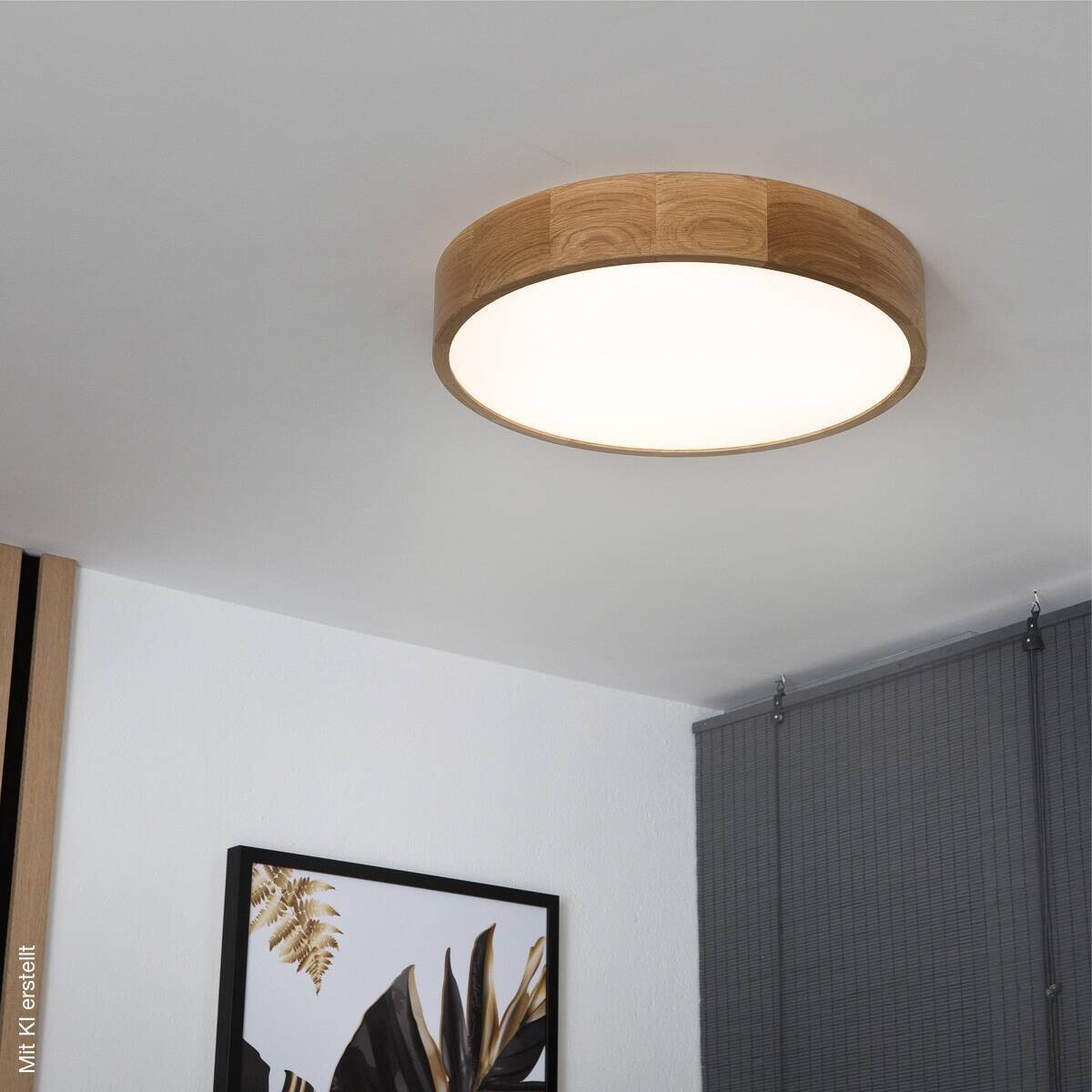 Lamkur Deckenleuchte Eiche Glas Holz B/H/L: ca. 48x48x10 cm