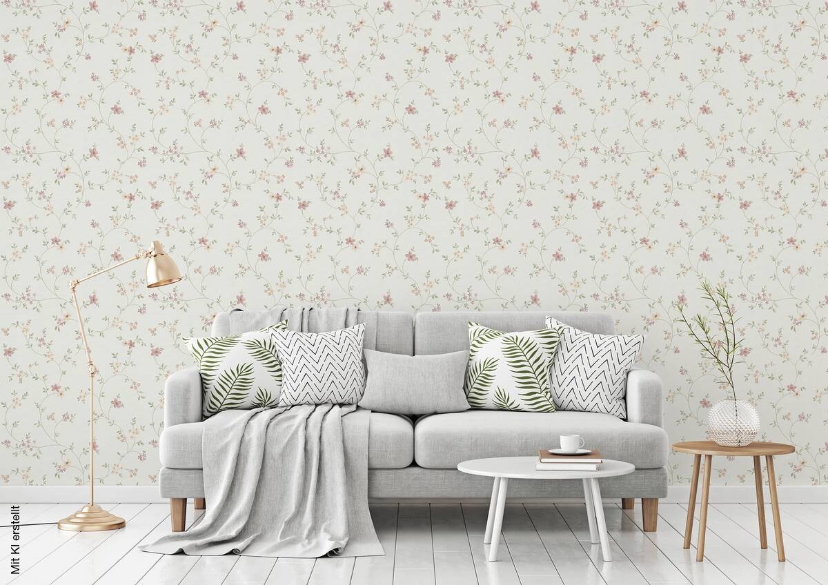 Vliestapete Blumen creme bunt B/L: ca. 53x1005 cm