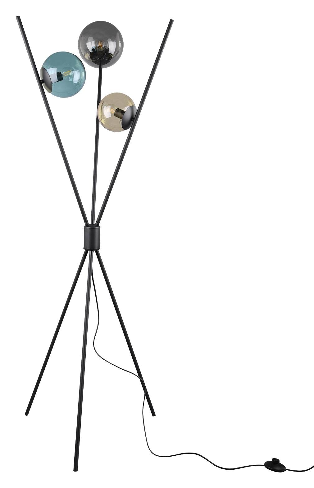 Reality Stehlampe 403400317 mattschwarz amber türkis Rauch Metall Glas H/D: ca. 156x60 cm E14 3 Brennstellen