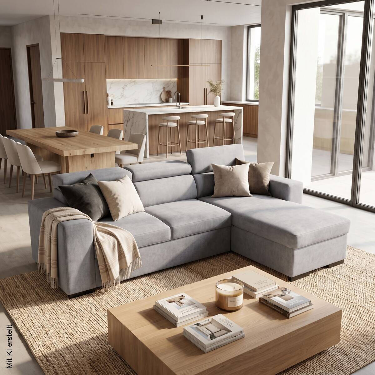 Ecksofa mit Bettfunktion und Bettkasten hellgrau Webstoff B/H/T: ca. 237x88x167 cm