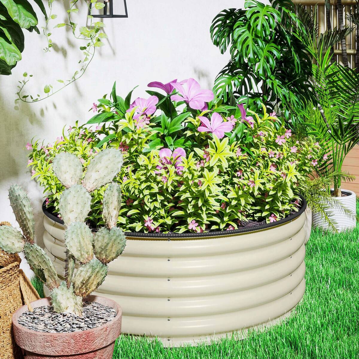 Outsunny Hochbeet cremeweiß Stahl B/H/L: ca. 120x43x120 cm