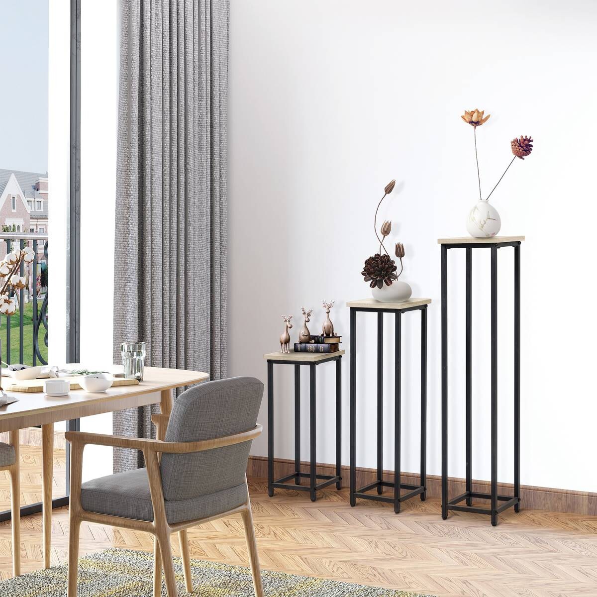 Outsunny Pflanzenständerset schwarz Stahl B/H/L: ca. 21x90x21 cm