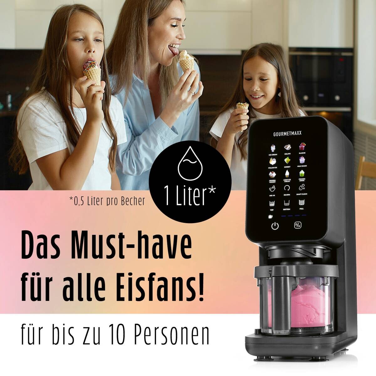 GOURMETmaxx Eismaschine 19769 schwarz Kunststoff B/H/L: ca. 26x40,5x119 cm