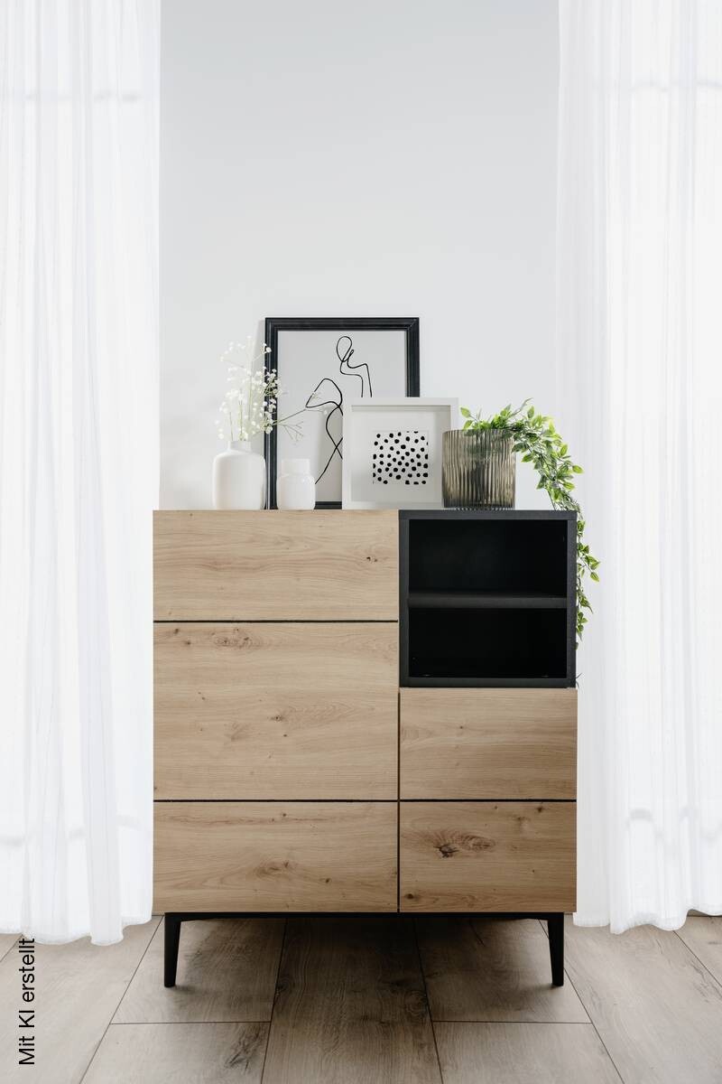 Kommode Nola Eiche Artisan Nachbildung schwarz B/H/T: ca. 80x90x42 cm