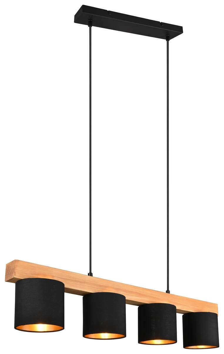 Reality Pendelleuchte Cameron schwarz natur Metall Holz Stoff B/H: ca. 75x150 cm E14 4 Brennstellen