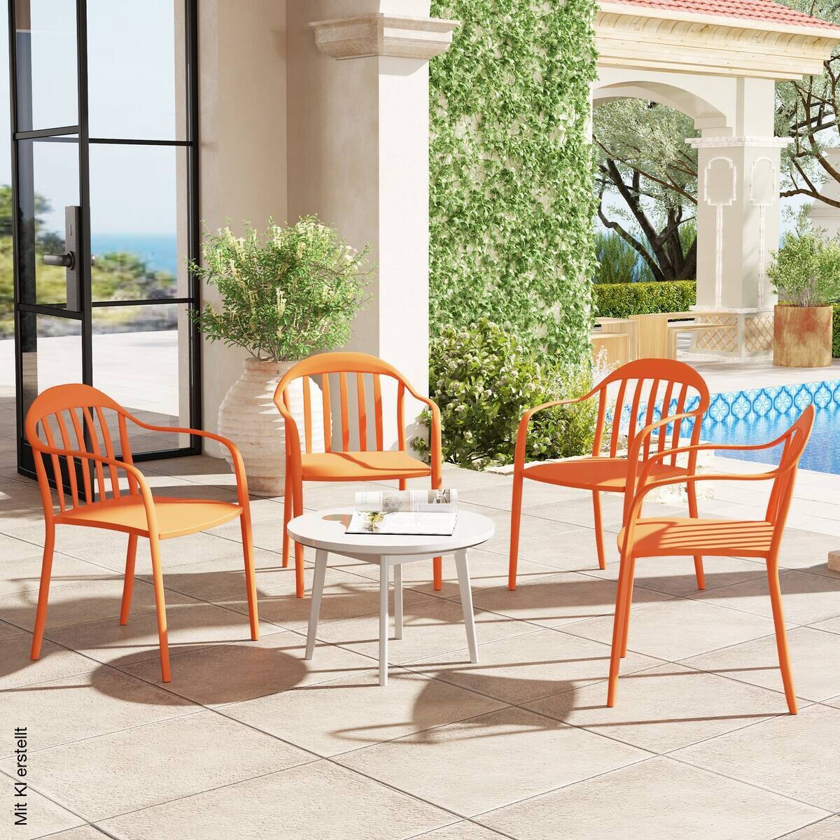 Outsunny Balkonstuhl 4er Set rot Metall B/H/L: ca. 54x78x57 cm
