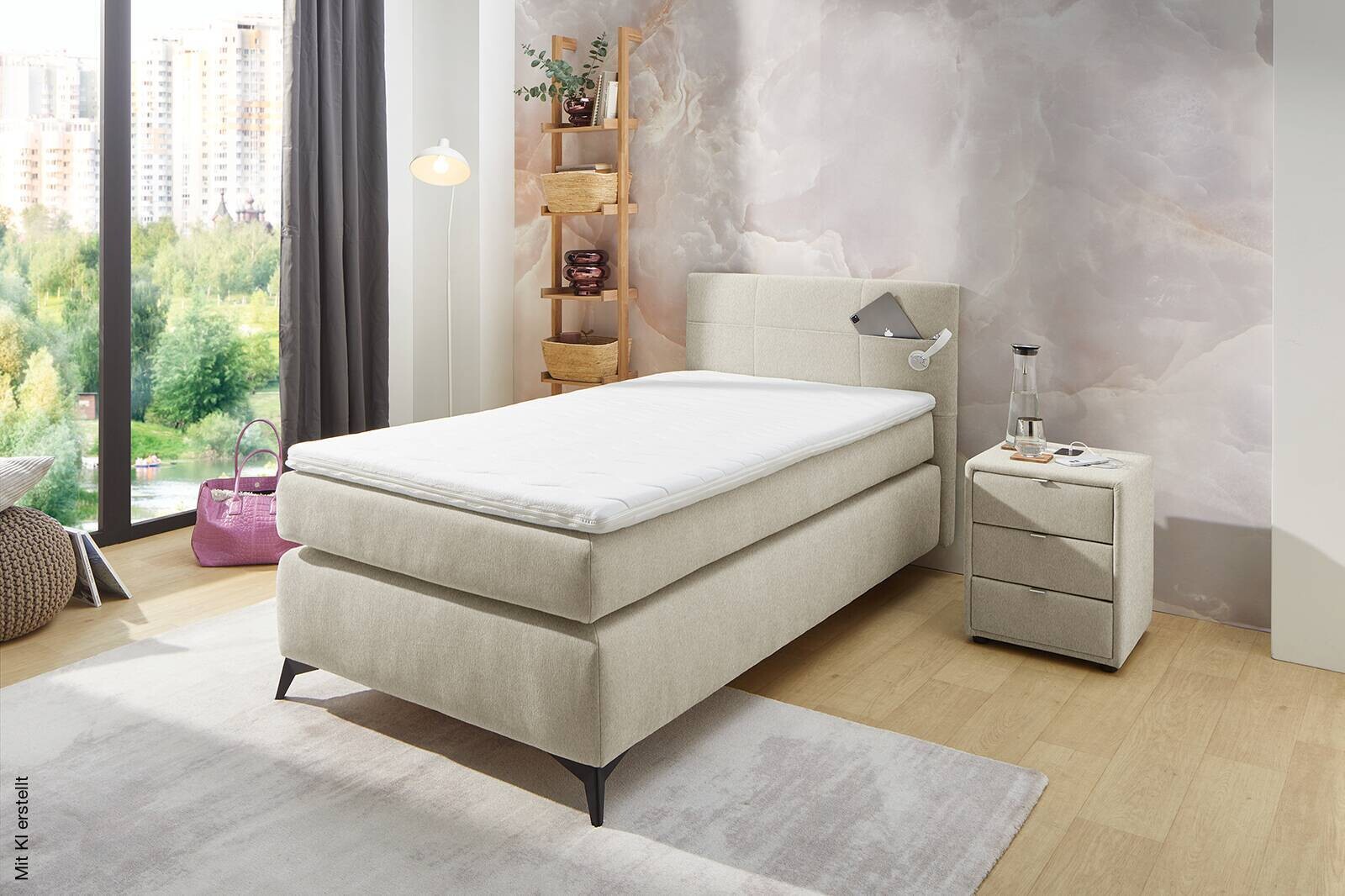 Boxspringbett beige Liegefläche B/L: ca. 100x200 cm
