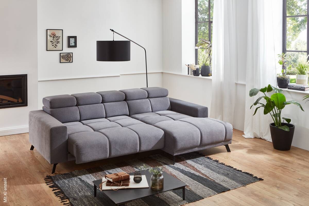 Ecksofa mit elektrischer Sitztiefenverstellung grau Microfaser B/H/T: ca. 247x99x170 cm