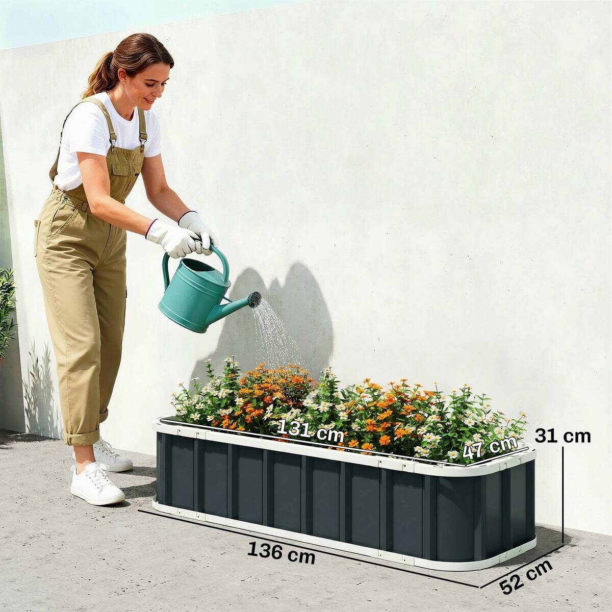 Outsunny Hochbeet dunkelgrau B/H/T/L: ca. 52x31x52x136 cm