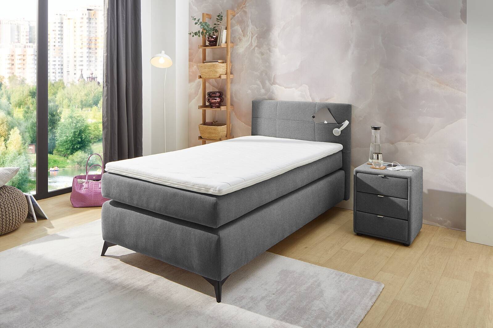 Boxspringbett grau Liegefläche B/L: ca. 100x200 cm