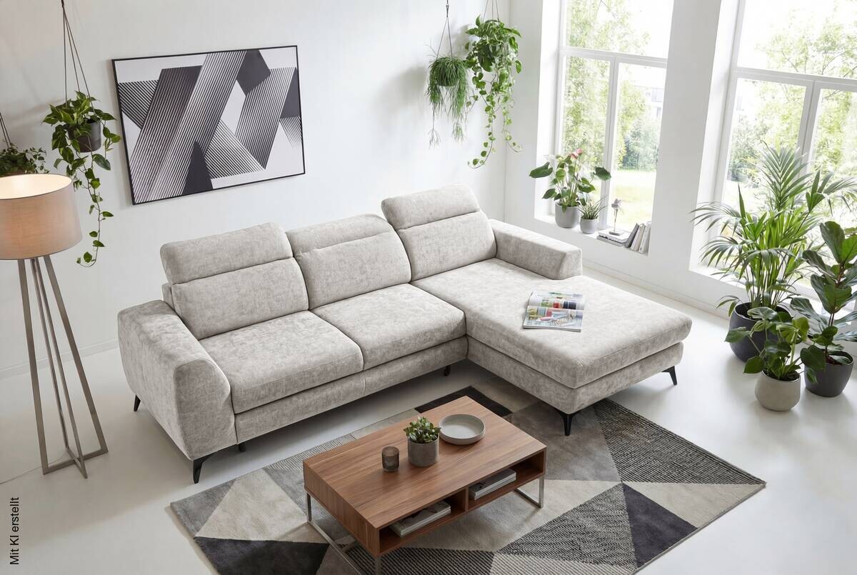 Ecksofa mit Bettfunktion und Bettkasten leinen Microfaser B/T: ca. 264x191 cm