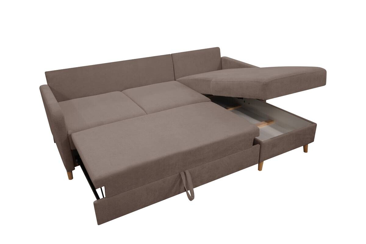 Ecksofa mit Bettfunktion und Bettkasten taupe Webstoff B/H/T: ca. 217x93x159 cm