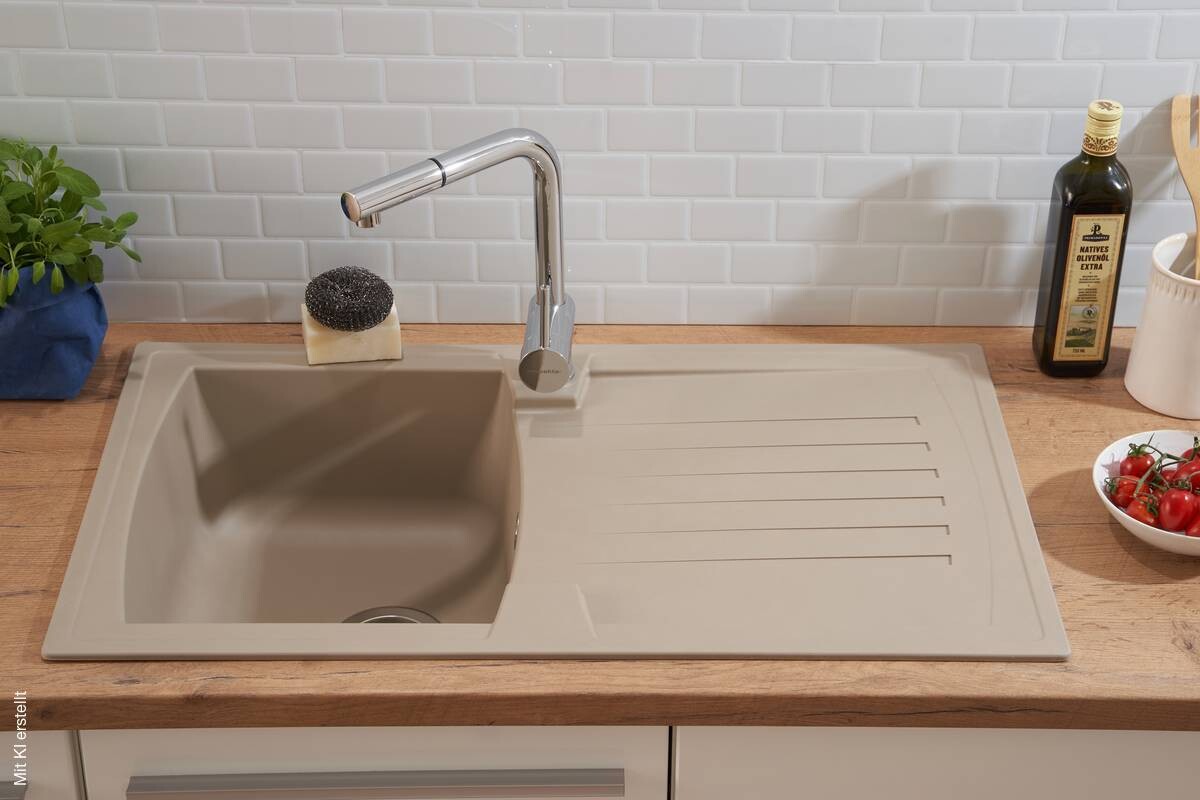 Respekta Einbauspüle Boston 86 x 50 B sandbeige Mineralite B/H/T: ca. 86x20x50 cm