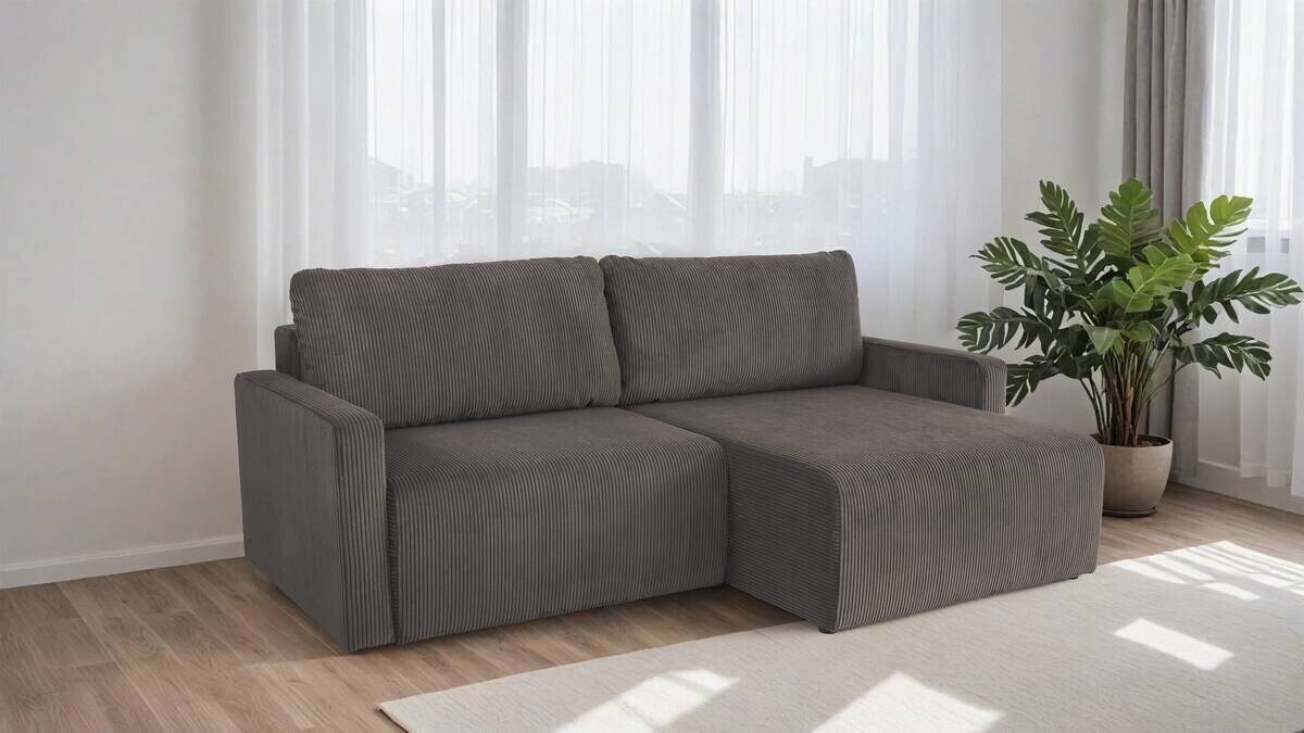 Ecksofa mit Bettfunktion und Bettkasten dunkelgrau Microfaser B/H/T: ca. 227x92x146 cm
