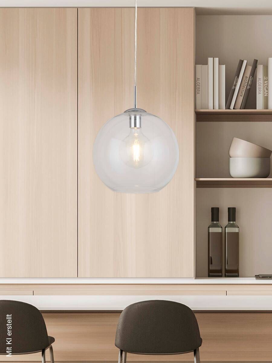 Searchlight Pendelleuchte Balls transparent Chrom Stahl Glas B/H/D: ca. 30x120x30 cm E27 1 Brennstellen