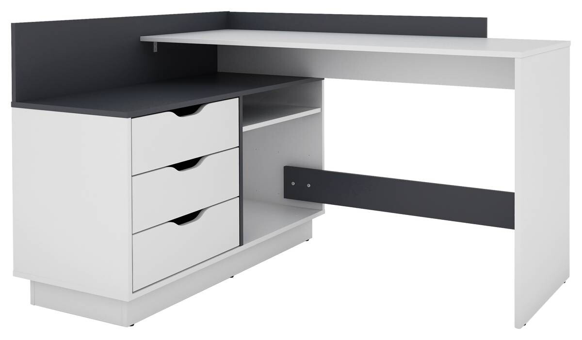 Winkelschreibtisch BELFAST weiß anthrazit B/H/T: ca. 129x83,5x105 cm