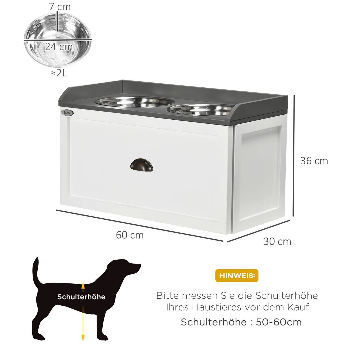 PawHut Hunde-Zubehör weiß Edelstahl B/H/L: ca. 30x60x36 cm