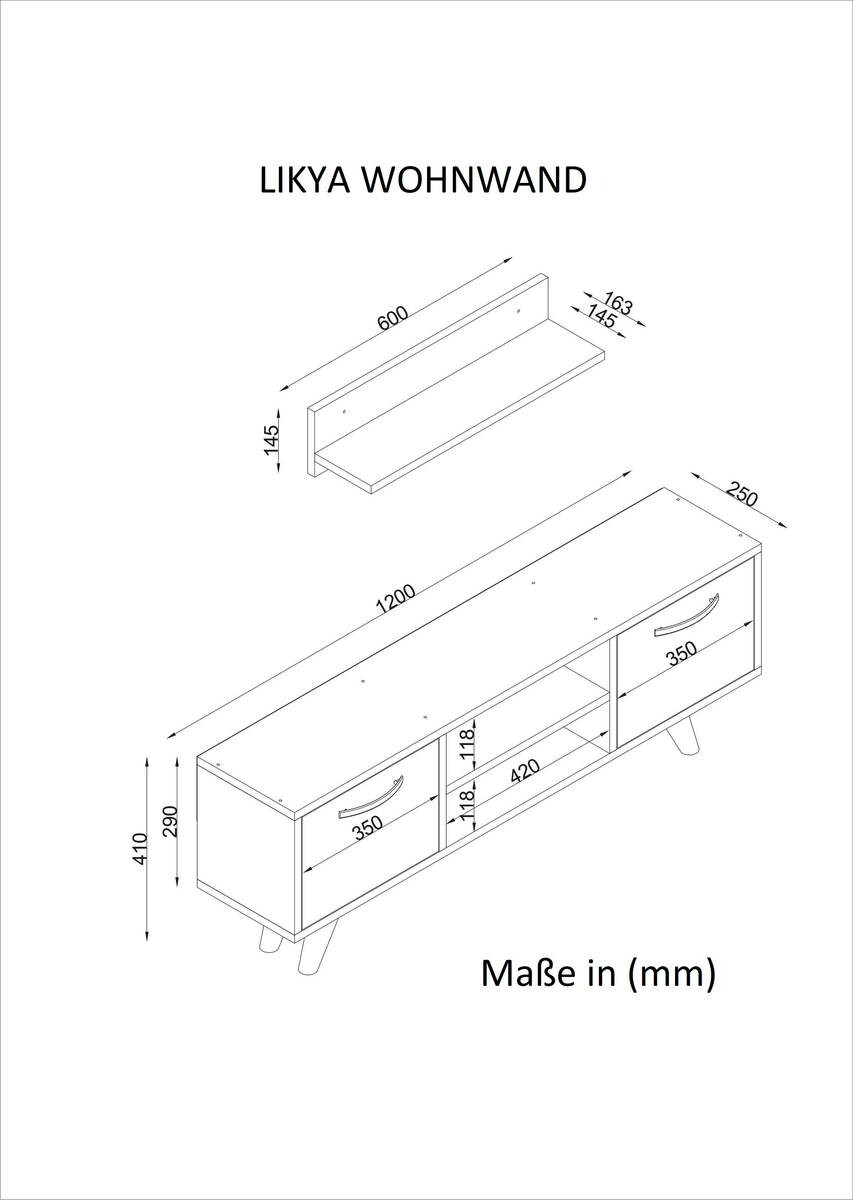 Wohnwand Likya weiß walnuss Nachbildung B/H/T: ca. 120x41x25 cm