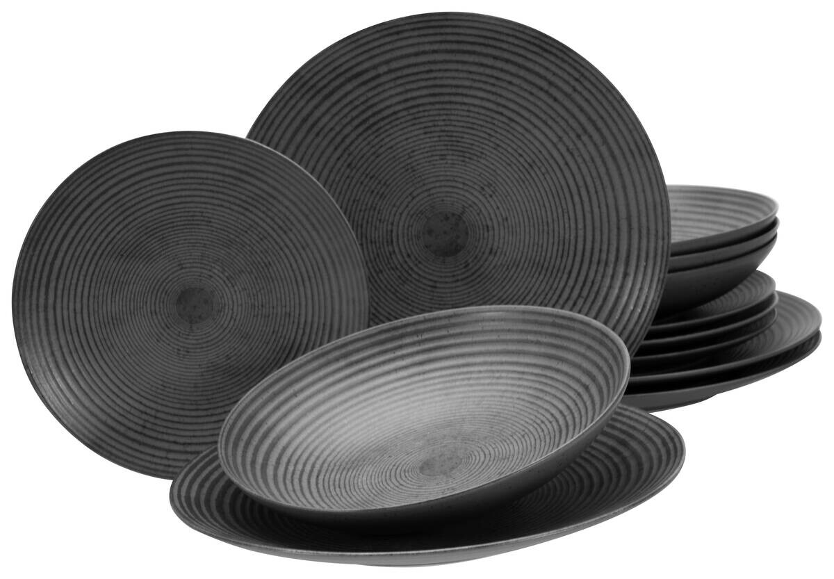CreaTable Tafelservice Catania anthrazit Steinzeug 12 tlg.