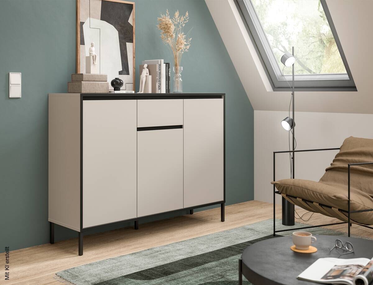 Kommode Tron Kaschmirgrau Nachbildung schwarz B/H/T: ca. 136x101x38 cm