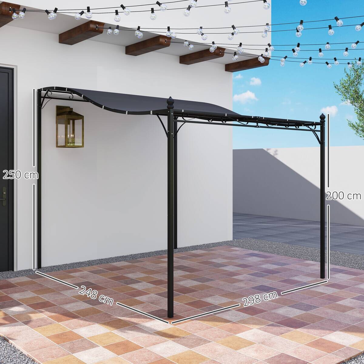 Outsunny Anbaupavillon dunkelgrau Metall B/H/L: ca. 298x250x248 cm