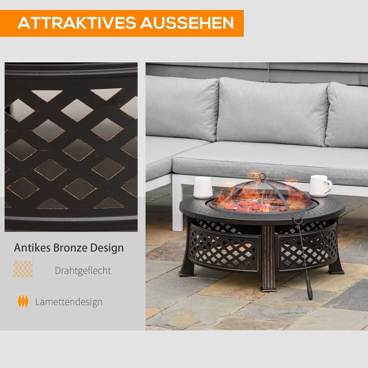 Outsunny Feuerschale schwarz Polyester B/H/L: ca. 81x50x81 cm