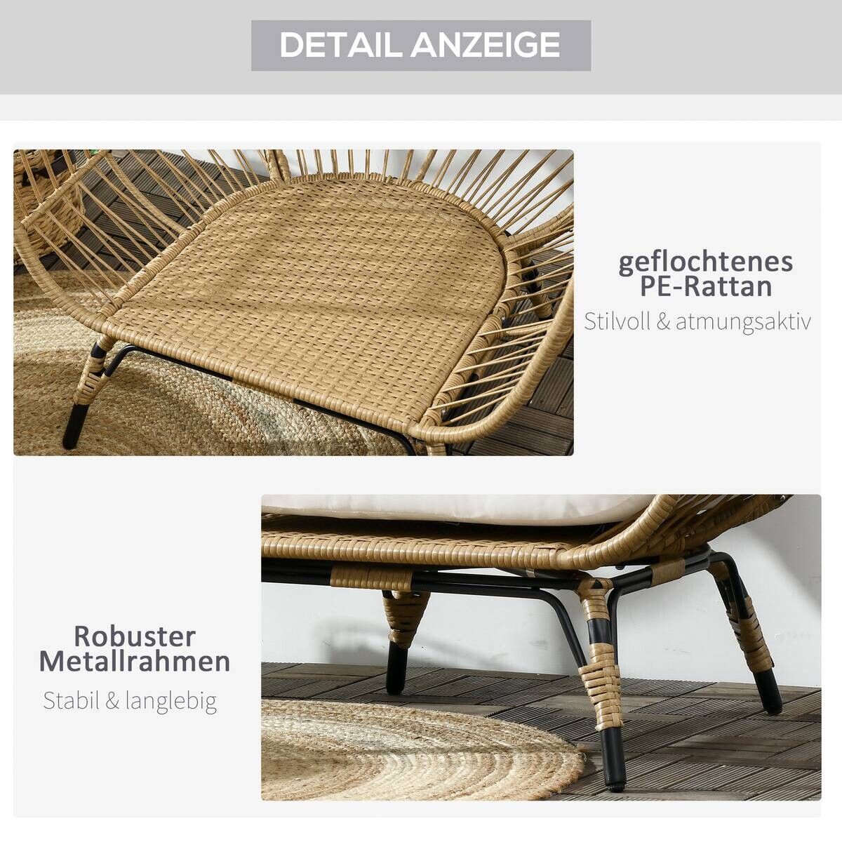 Outsunny Gartensessel khaki Polypropylen B/H/L: ca. 90x105x148 cm