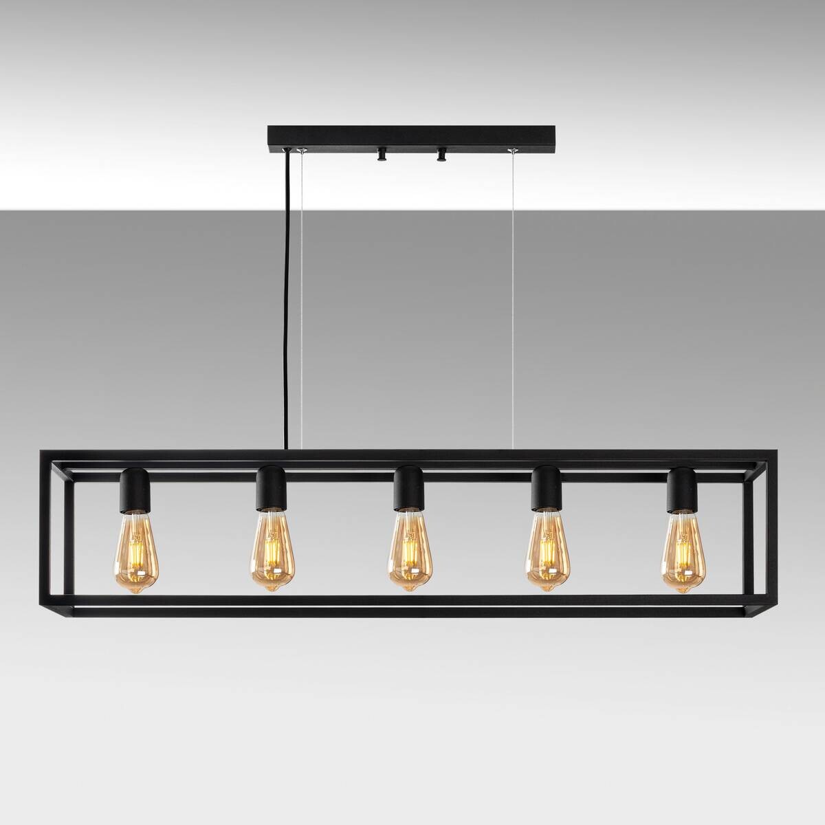 Pendelleuchte schwarz Metall B/H/T/L: ca. 20x80x20x100 cm E27 5 Brennstellen