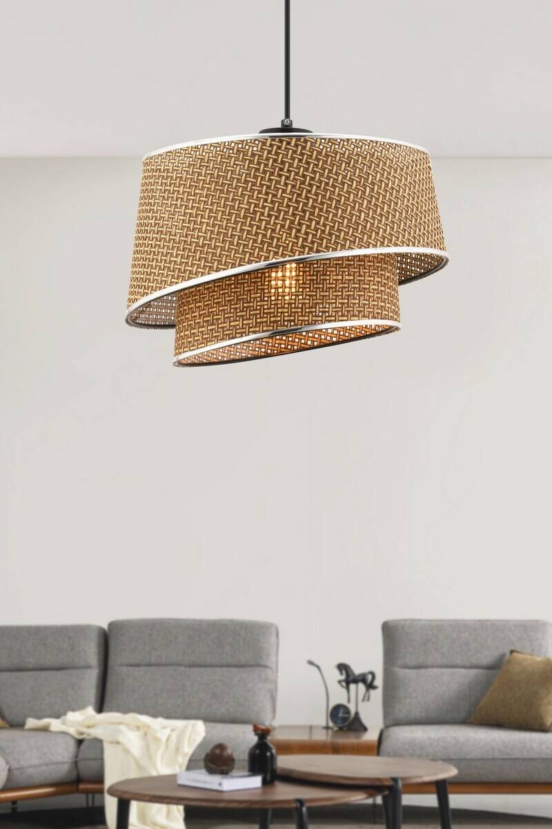 Opviq Pendelleuchte Barette beige silber Stoff Metall B/H/L: ca. 32x65x32 cm E27 1 Brennstellen