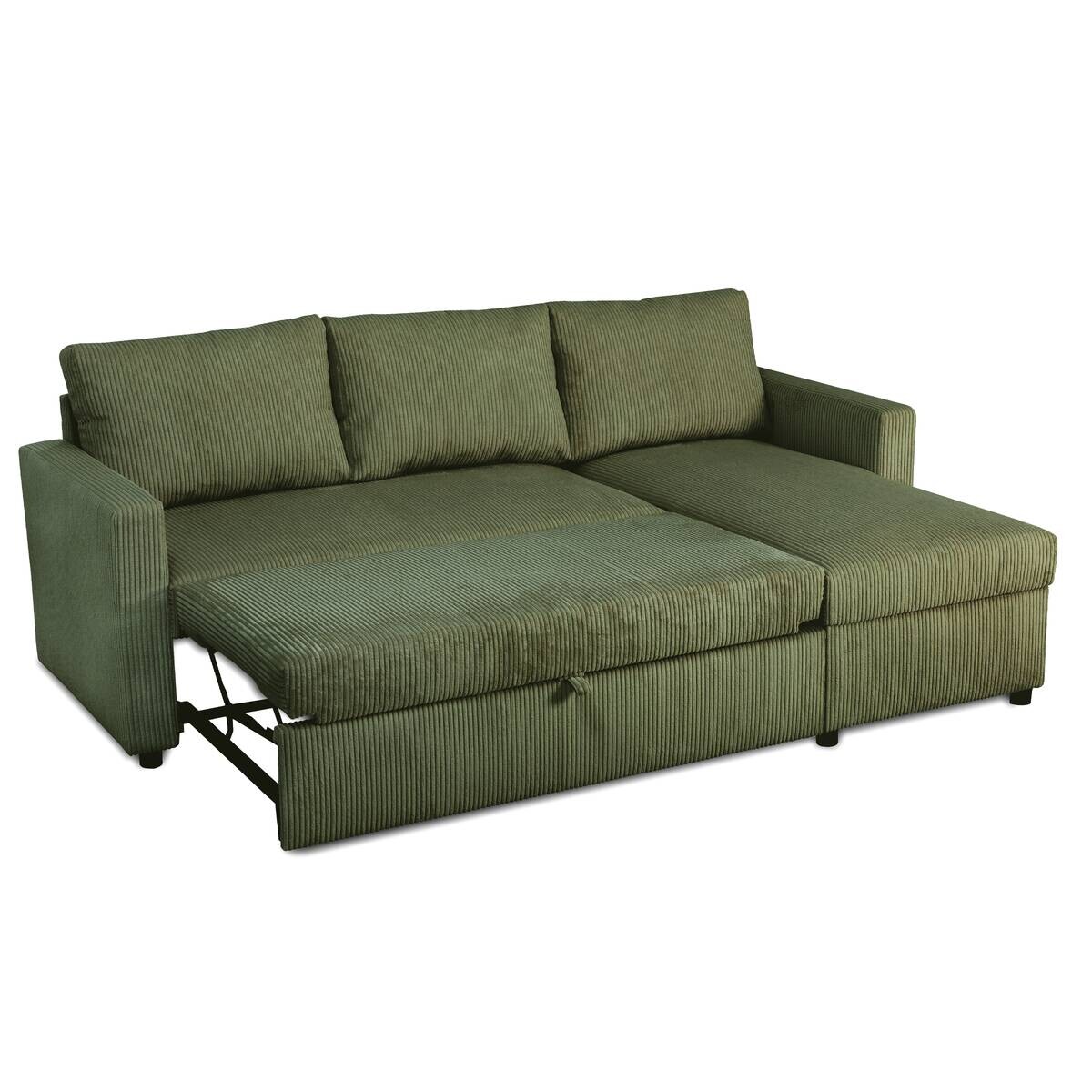 Ecksofa mit Bettfunktion und Bettkasten khaki Microfaser B/H/T: ca. 215x145x82 cm