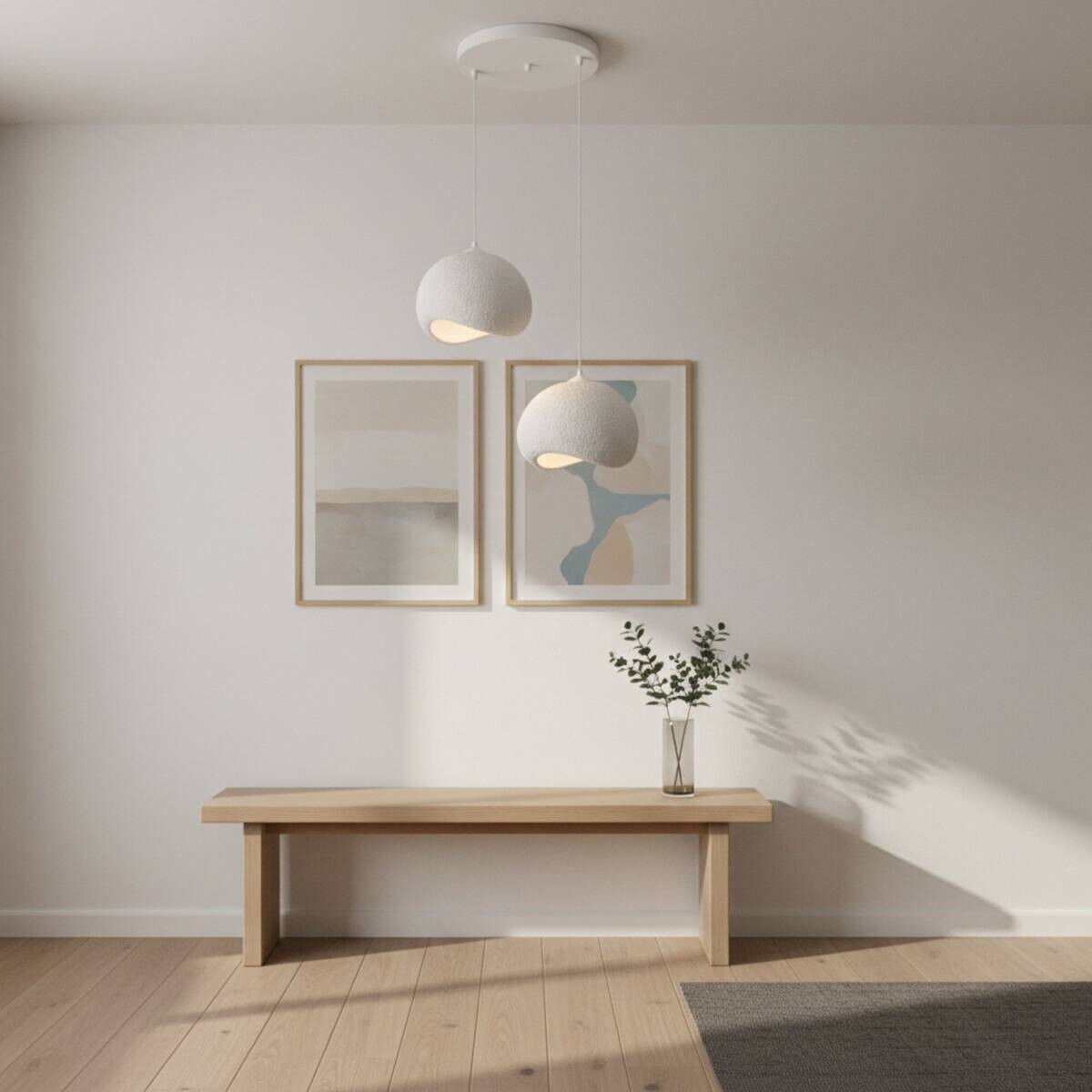 Opviq Pendelleuchte Yontu-15852 weiß Polyester-Mischgewebe Metall B/H/L: ca. 29x120x34 cm E27 2 Brennstellen