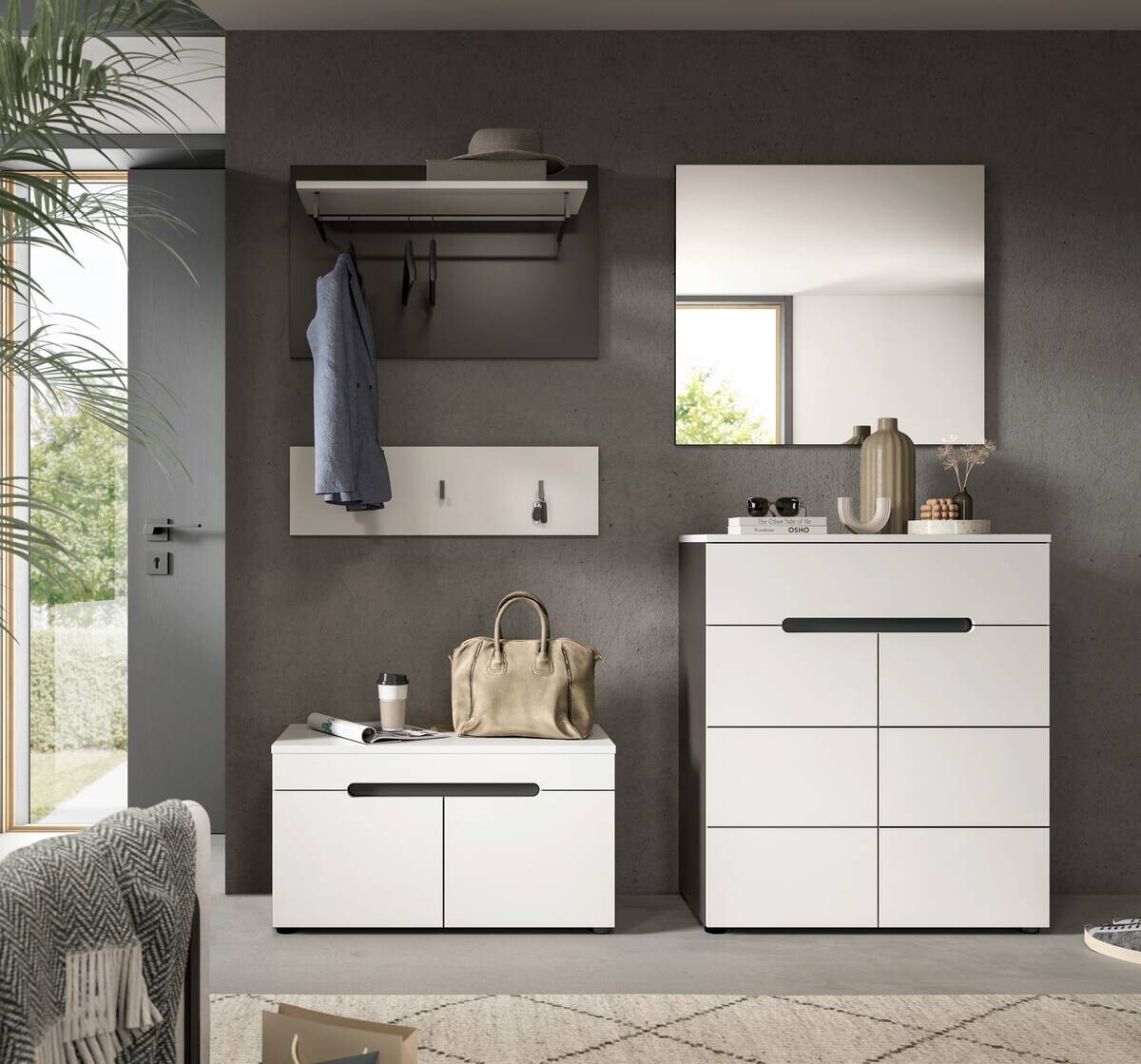 Garderobe Canu basaltgrau Nachbildung weiß B/H/T: ca. 175x190x37 cm