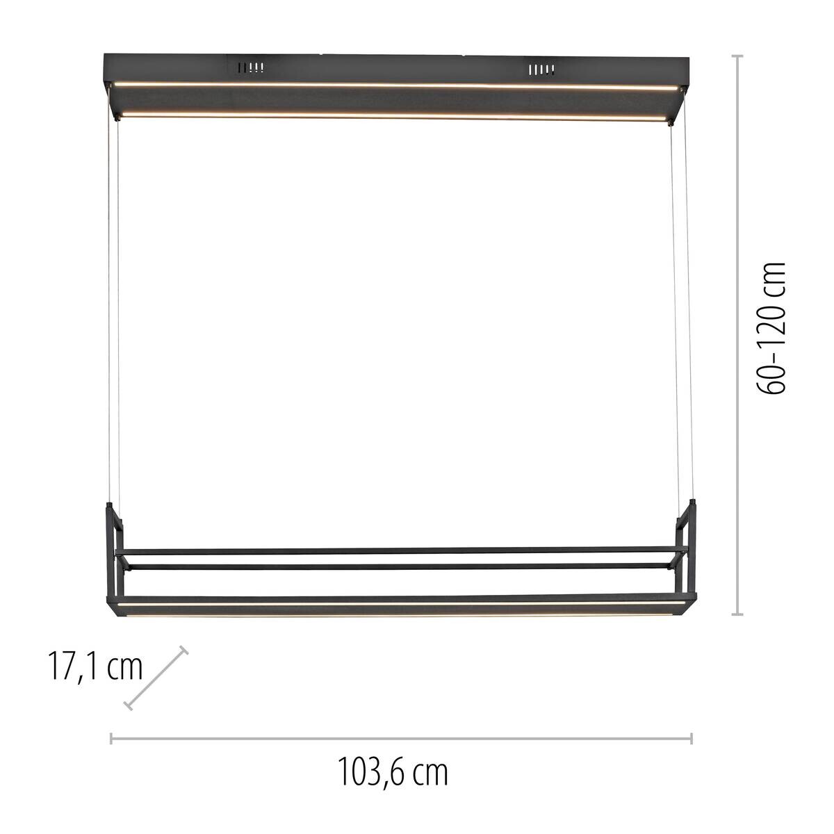 Just Light LED-Pendelleuchte Sontura schwarz B/H/L: ca. 17,1x120x103,6 cm