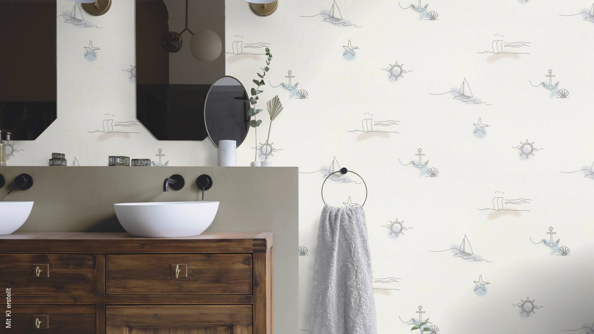 Vliestapete Maritim beige blau B/L: ca. 53x1005 cm