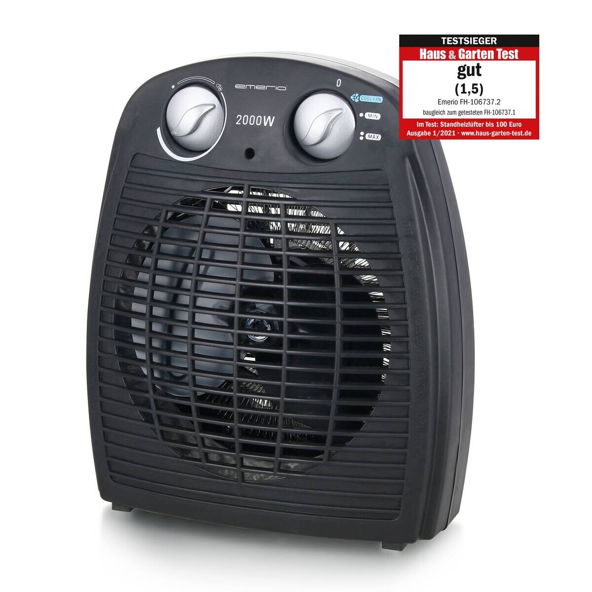 Emerio Heizlüfter FH-106737.2 schwarz B/H/L: ca. 13,2x26,4x22 cm ca. 2000 W