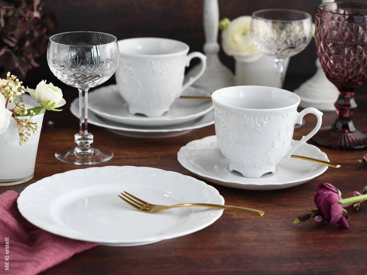CreaTable Kaffeeservice Rokoko weiß Porzellan 18 tlg